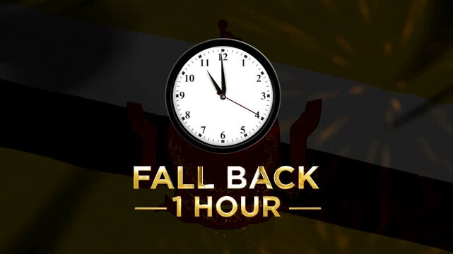 Daylight saving time concept with a clock showing time change on the Brunei national flag