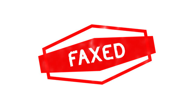 A bright red hexagonal rubber stamp with the word faxed written in white, isolated on a transparent background, for office documents isolated on a transparent background