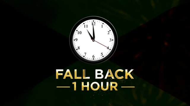 Daylight saving time fall back one hour concept with clock and golden text