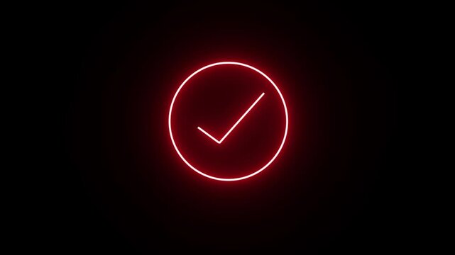 neon Animated done checkmark tick icon on green screen chroma key background
