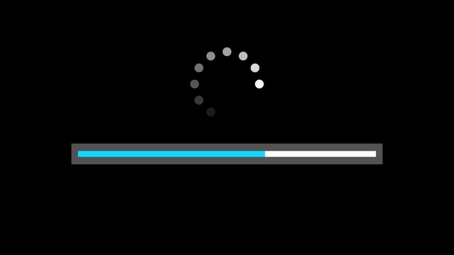 Circular loading indicator progresses across a horizontal bar on a black background
