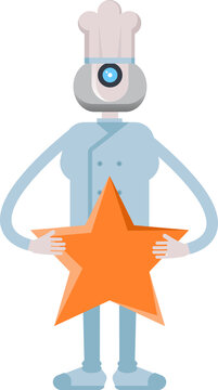 Chef Robot Character Holding Star
