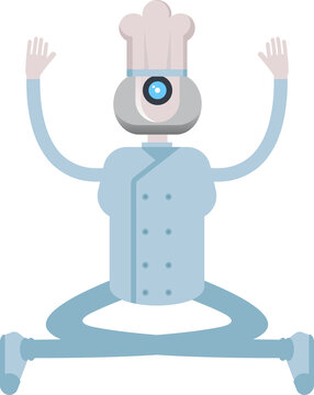 Chef Robot Character Sitting Illustration
