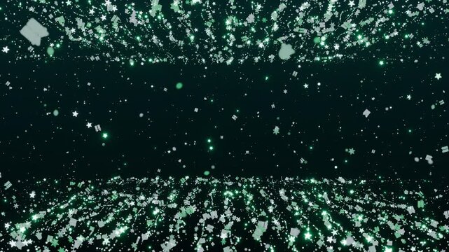 Seamless looping animation of flying through a star shaped particle tunnel filled with festive Christmas icons. Ideal for holiday promos, festive video backdrops, and seasonal celebration graphics.