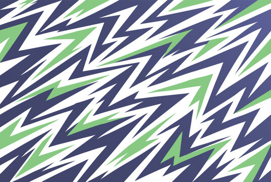 Abstract lightning bolt pattern creates a dynamic layered composition of white and green angular shapes across a dark blue background, conveying energetic modern graphic movement and bold visual impac