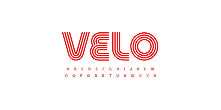 Striped Retro Sport Font Linear Logo Outline Alphabet Geometric Pattern Letter Set Modern Typography. Creative Typographic Design for Road Title Soccer Poster Headline. Bauhaus Fonts. Vector Typeface