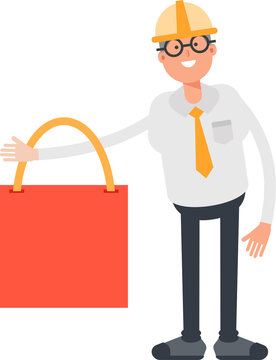 Architect Character Holding Shopping Bag
