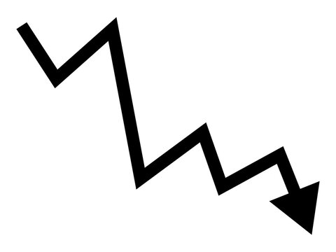 Black zigzag down trend arrow line icon representing financial loss or decline