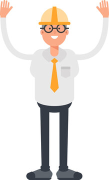 Architect Character Raising Hands

