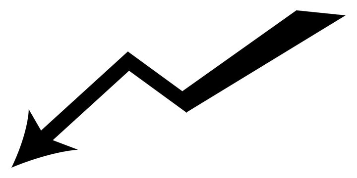 Black arrow line graph showing a downward trend and negative growth