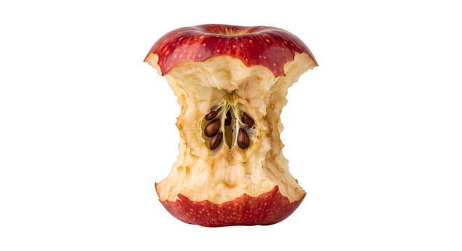 Realistic apple core with seeds isolated on transparent background after eating fresh fruit