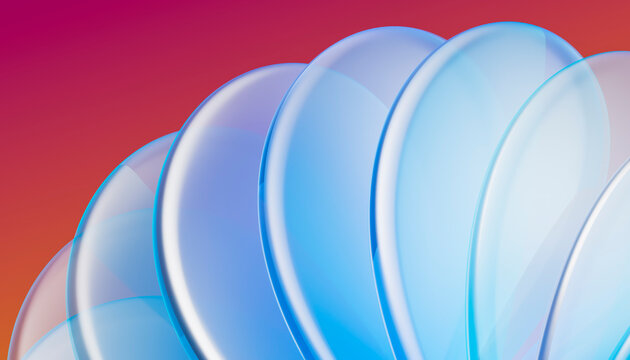 Vertical blue glass petal 3D abstract background on coral gradient