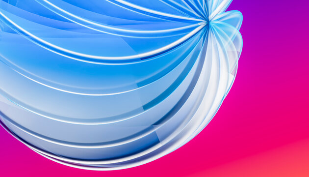 Layered blue glass swirl 3D abstract wallpaper with magenta space