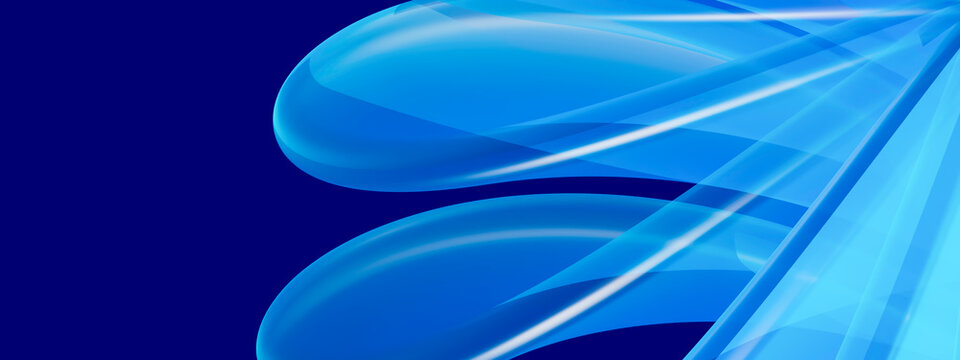 Flowing cyan glass ribbon 3D technology wallpaper on deep navy