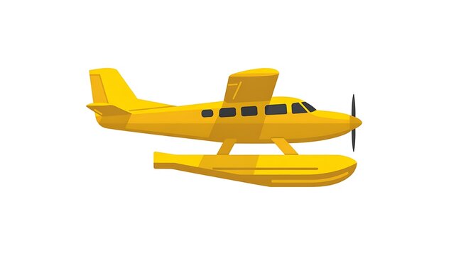 Yellow seaplane flying isolated on a white background