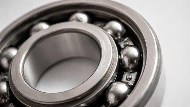 Close Up of Precision Steel Ball Bearing Showing Industrial Mechanical Components