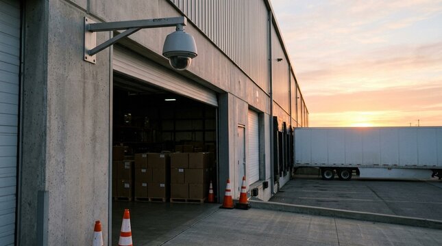 Loading Dock Camera Mount above a Courier Bay at Sunrise