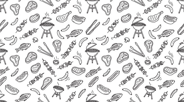 Barbecue Food and Cooking Equipment Seamless Pattern Graphic Illustration
