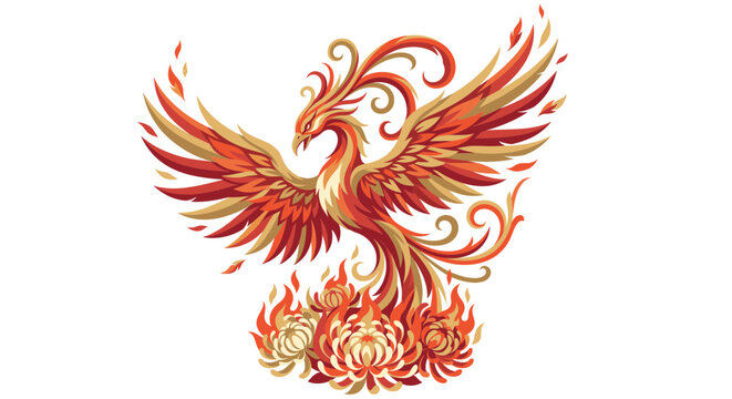 Phoenix Tattoo Design: Majestic firebird rising from fiery embers with spreading golden wings
