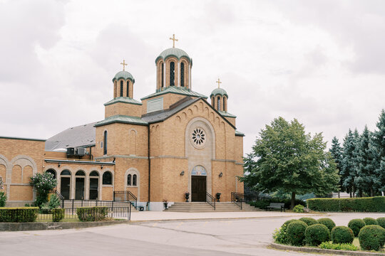St. Nicholas Serbian Orthodox Cathedral exterior with green domes
