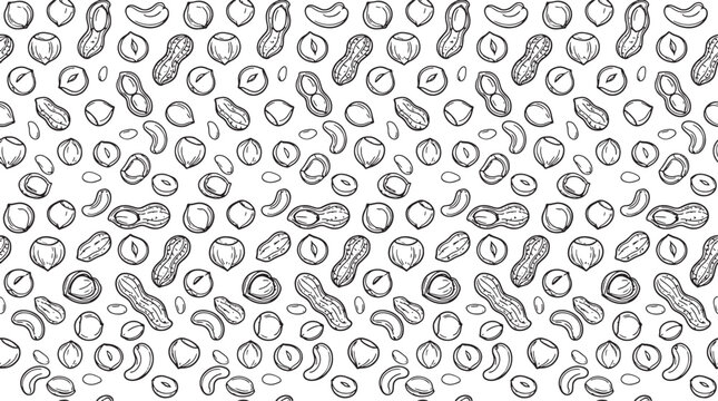 Seamless Pattern of Assorted Hand Drawn Nuts and Legumes Vector Illustration