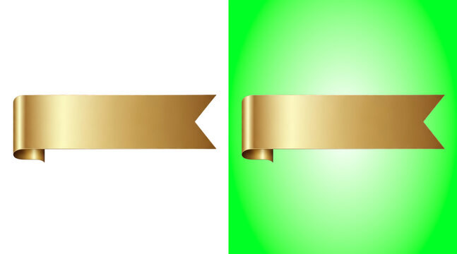 Golden ribbon banner with arrowhead ends on green gradient background