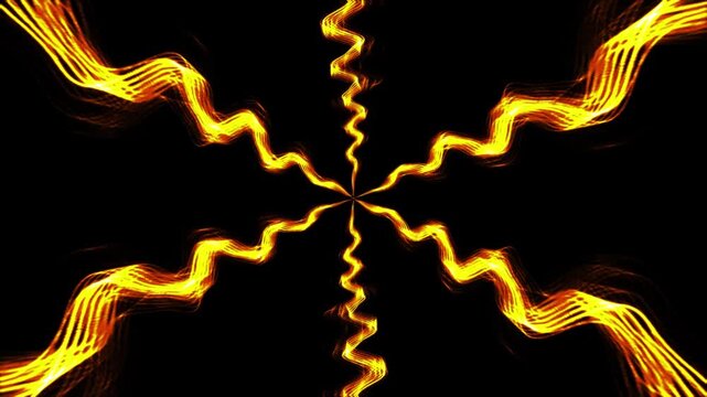Wave echo line loop background with fire effect, futuristic energy waves smooth linear movement, light streaks motion, curve wave line speed overlay effects animation, fire explosion, UHD and 4K video