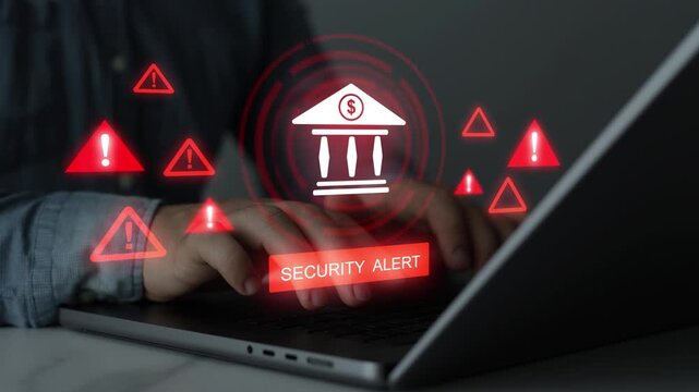 Online bank fraud concept showing financial security protection against phishing attacks, cybercrime, account theft and digital banking scams.