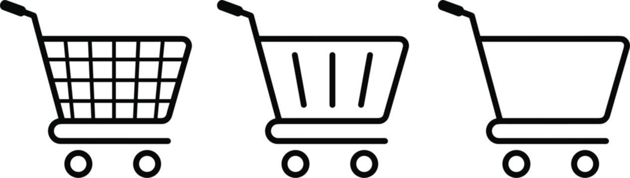 Three different shopping cart variants in outline style for commercial web applications store interface design concepts