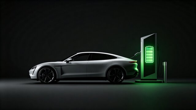 Futuristic Electric Car Charging with Green Energy