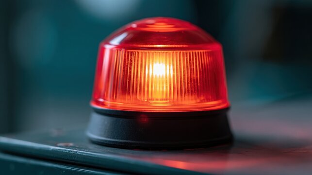 Red emergency strobe light glowing on top of dark industrial equipment