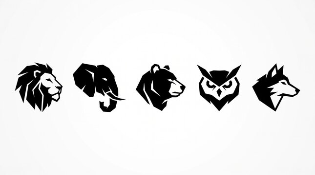 Set of animal head silhouette. Animal head icon on white background.  