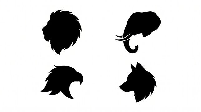 Set of animal head silhouette. Animal head icon on white background.  