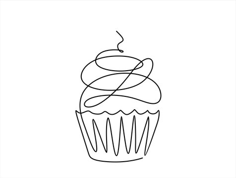 Continuous one line drawing of a cream tartlet pastry, dessert and sweetness concept, hand drawn customizable vector, ready to use