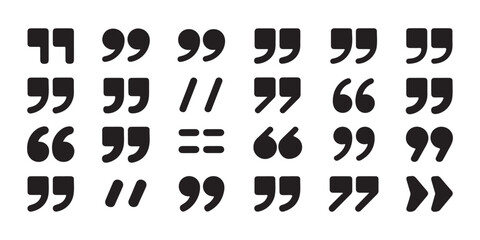 Obraz premium Double quotation marks icons collection featuring diverse typographic styles for quotes and citations design.