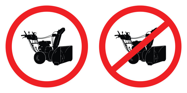 Snow blower icons with prohibition and permission signs against a white backdrop vector illustration
