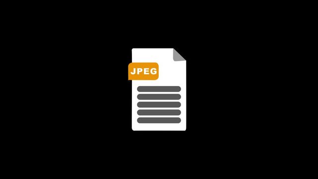 JPEG file format document icon with orange tag label file extension, animation document, digital asset, and storage