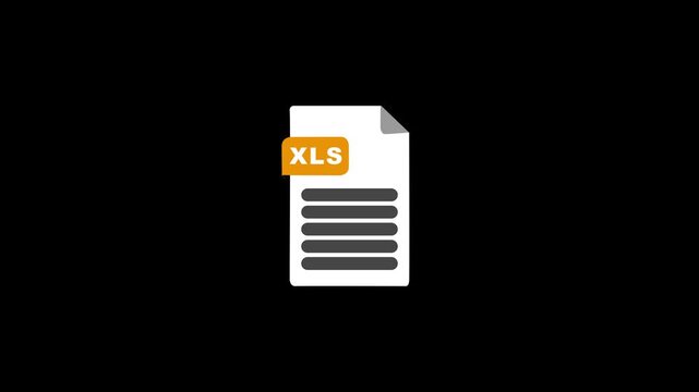 XLS file format document icon with orange tag label file extension, animation document, digital asset, and storage