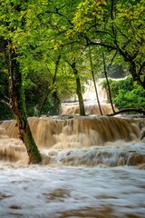 High water cascades over travertine terraces at Krushuna Waterfalls in Bulgaria © Nikolay Dimitrov