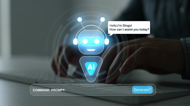 Intelligent AI assistant and chatbot concept for business automation, virtual support, productivity improvement and digital communication.