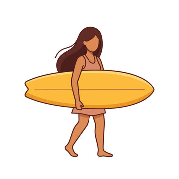 Surfer Woman Walking with Yellow Surfboard - Summer Beach Lifestyle