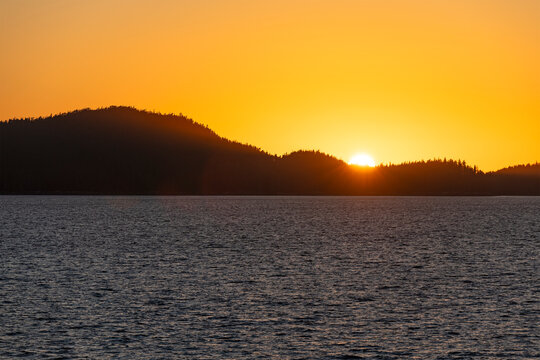 Inside Passage Cruise sunset landscape, Vancouver Island, Canada.