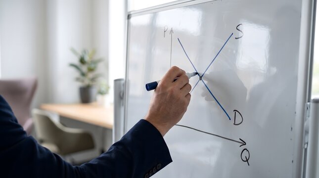 Hand drawing business market graph and financial analysis chart on whiteboard