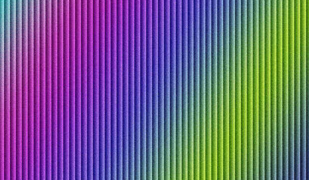 Abstract 3d rendering of multicolored vertical ribbed textured panel with a gradient color transition from pink to purple, blue, and green