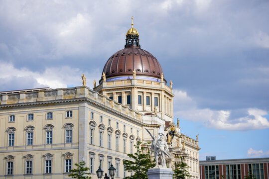 Humboldt Forum facade and dome with classical statues in Berlin