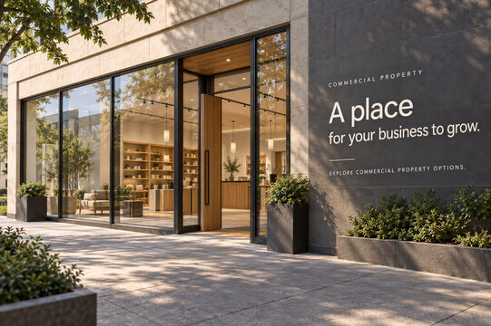 Commercial Property Poster with Modern Glass Front Retail Space