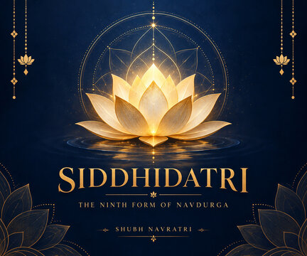 Golden lotus flower with intricate geometric mandala overlay and text for siddhidatri