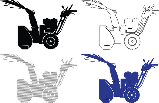 Snow blower clearing snow during winter with a clean graphic style