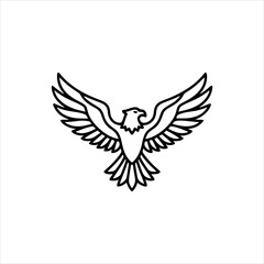 Obraz premium Minimalist flying eagle line art of a majestic bird with spread wings, isolated on transparent background, perfect for logo design, emblem, or animal wildlife element, simp