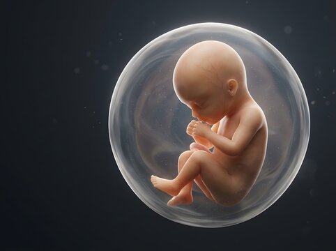Fetus in amniotic fluid bubble prenatal development concept realistic 3d rendering